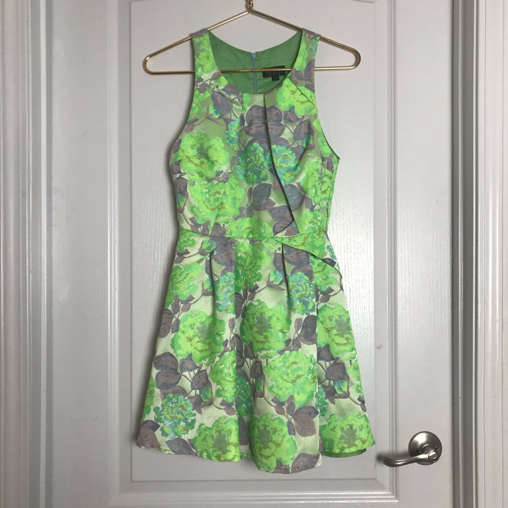 TOPSHOP neon green and purple cocktail mini dress